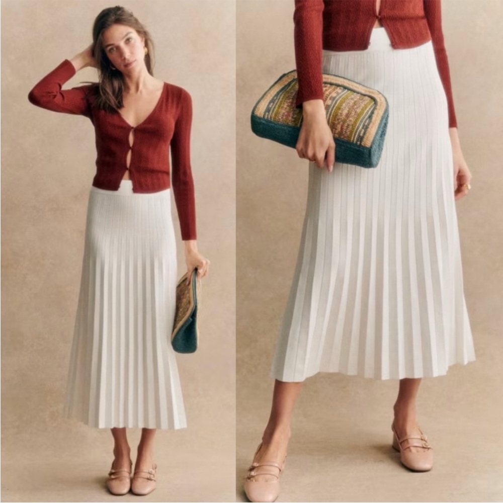 ✨Sezane Leonine Pleated Midi Skirt Ecru